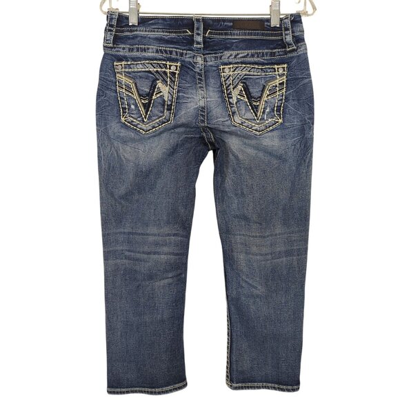 Vigoss Denim Capri Jeans‎ size 4 With Embroidered Pockets & Sequins Details - Picture 2 of 13